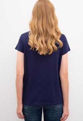 Kadın Lacivert Bisiklet Yaka T-Shirt - 50222314021