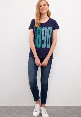 Kadın Lacivert Bisiklet Yaka T-Shirt - 50222314021