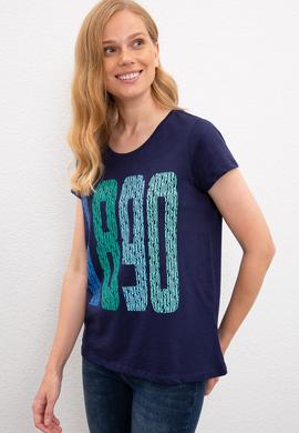 Kadın Lacivert Bisiklet Yaka T-Shirt - 50222314021