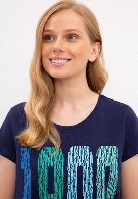 Kadın Lacivert Bisiklet Yaka T-Shirt - 50222314021