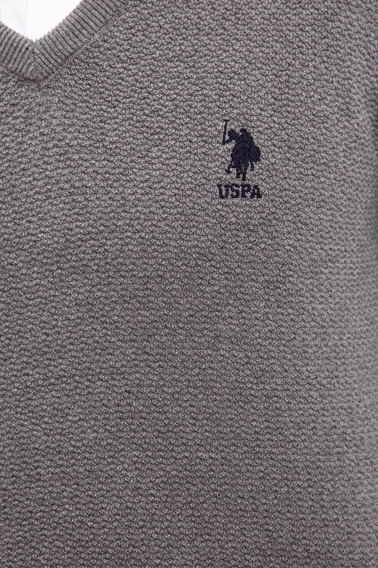 Erkek Gri Melanj V-Yaka Triko Kazak Basic - 50224890022