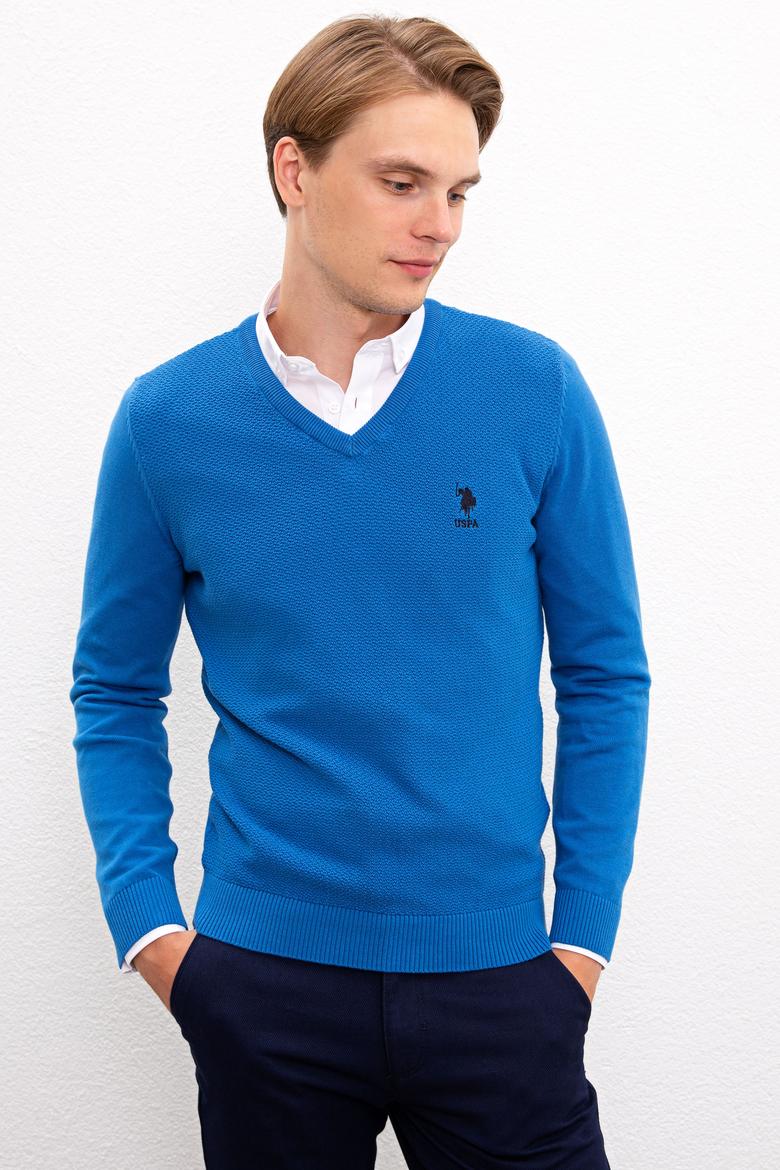 Erkek Kobalt Mavi Basic Kazak