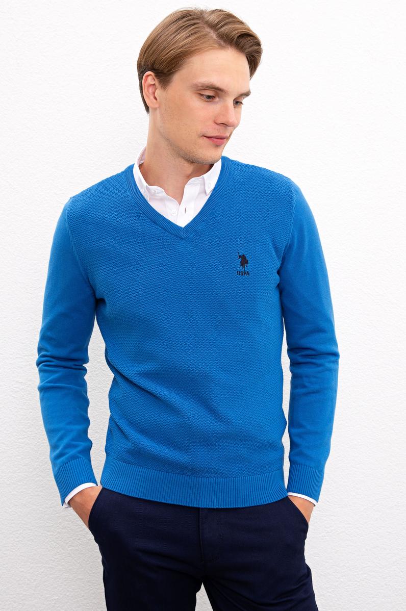 Erkek Kobalt Mavi Basic Kazak