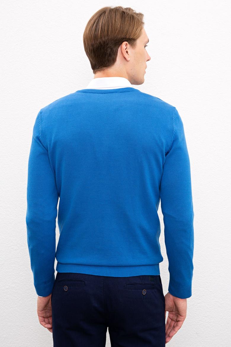 Erkek Kobalt Mavi Basic Kazak - 50224890092