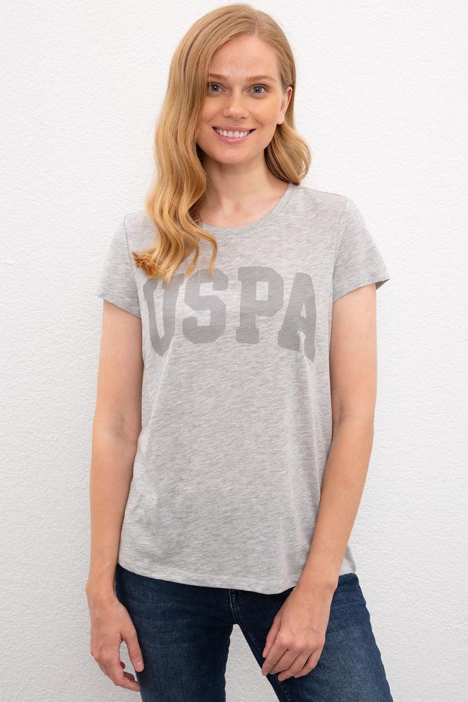 Kadın Gri Melanj Bisiklet Yaka T-Shirt