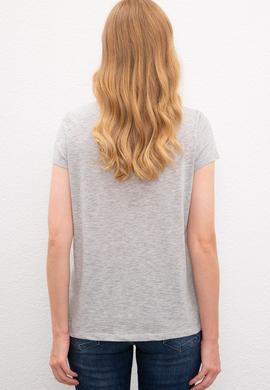 Kadın Gri Melanj Bisiklet Yaka T-Shirt - 50225789060