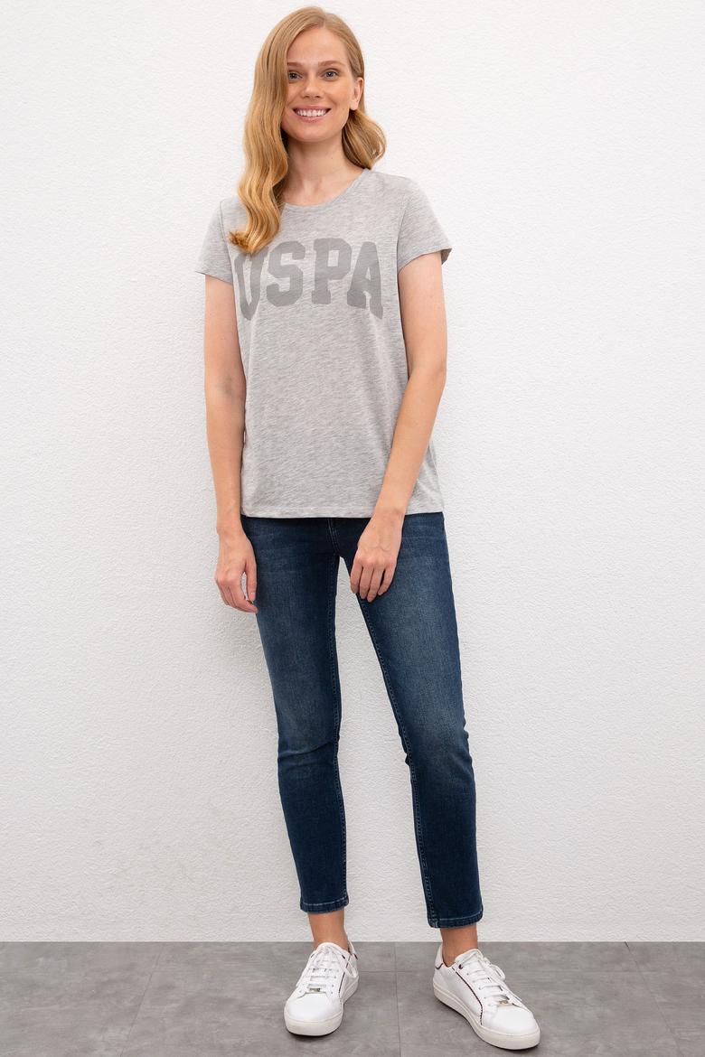 Kadın Gri Melanj Bisiklet Yaka T-Shirt - 50225789060