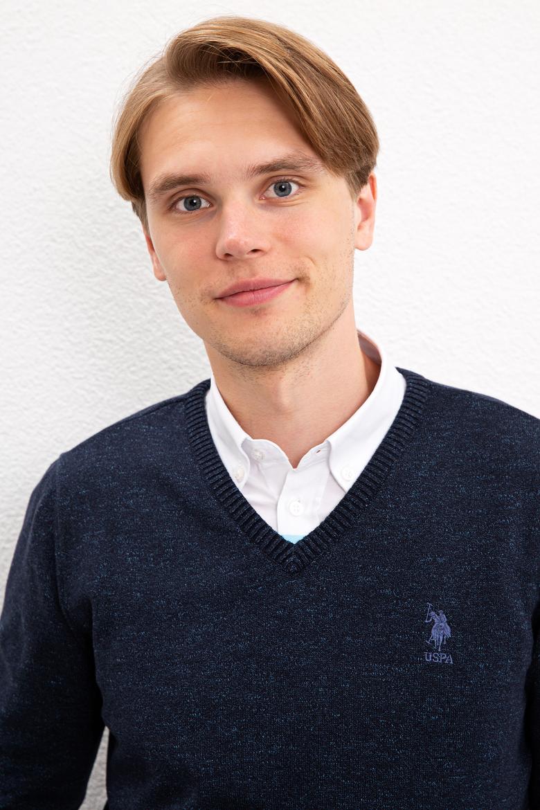 Erkek Lacivert V-Yaka Triko Kazak - 50223888001