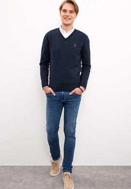 Erkek Lacivert V-Yaka Triko Kazak - 50223888001