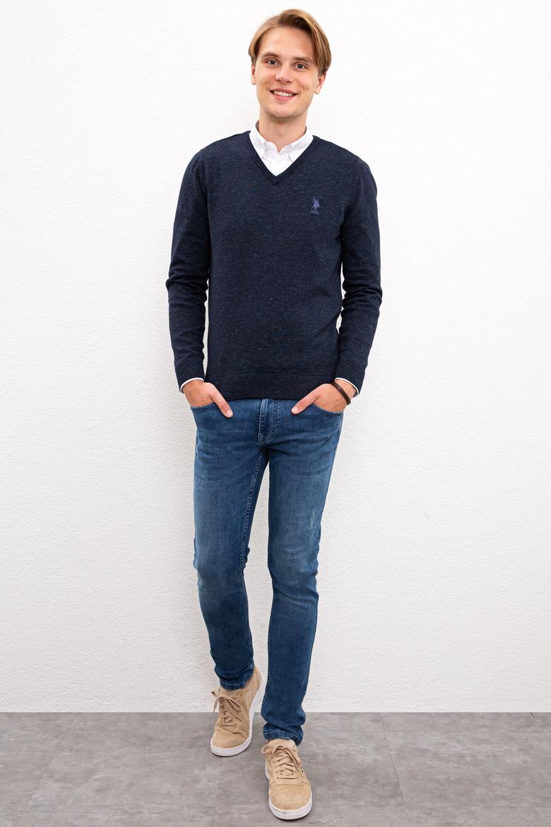 Erkek Lacivert V-Yaka Triko Kazak - 50223888001