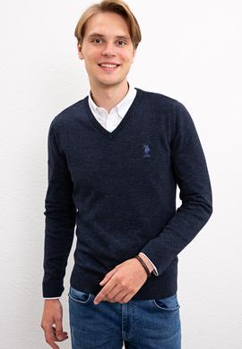 Erkek Lacivert V-Yaka Triko Kazak - 50223888001