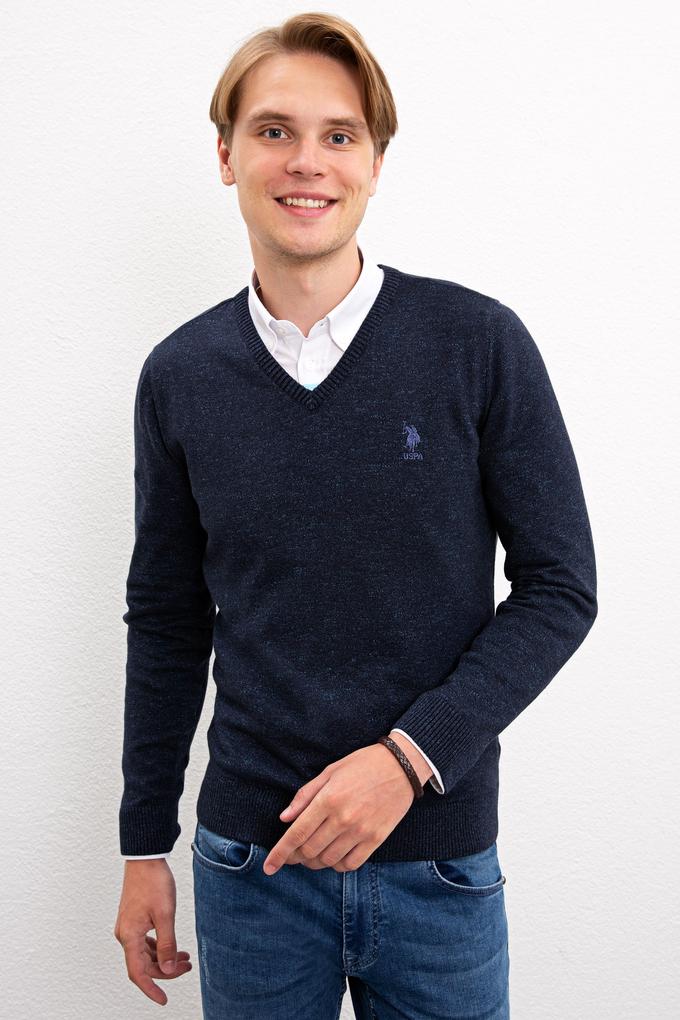 Erkek Lacivert V-Yaka Triko Kazak