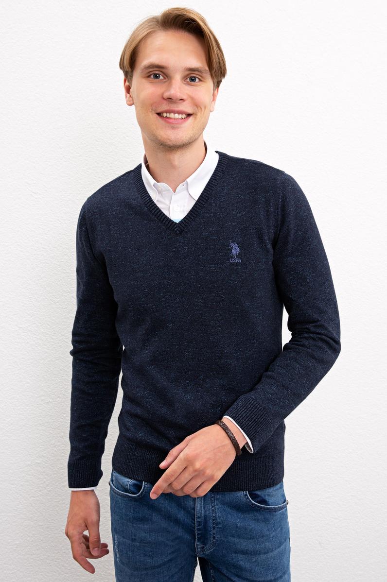 Erkek Lacivert V-Yaka Triko Kazak
