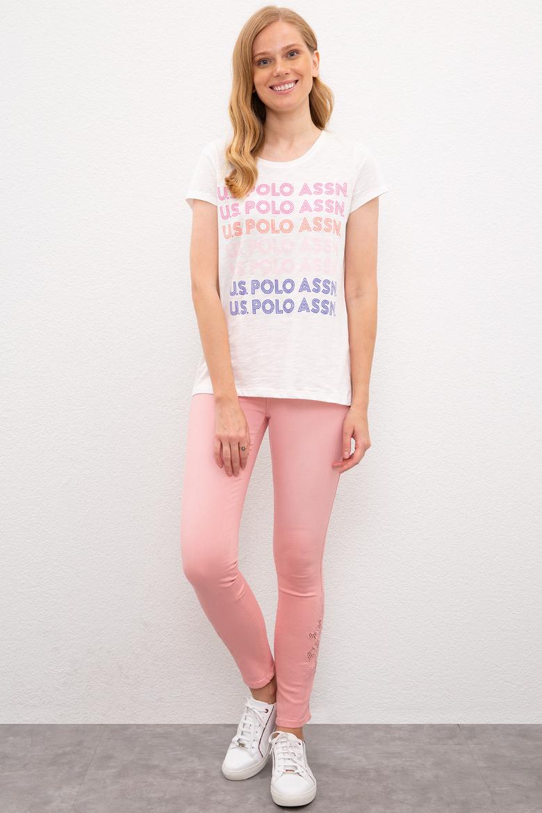 Kadın Beyaz Bisiklet Yaka T-Shirt - 50225805010