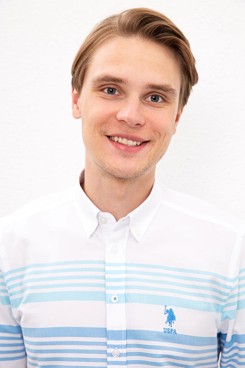 Erkek Turkuaz Mavi Yatay Çizgili Gömlek Uzunkol - 50219643022