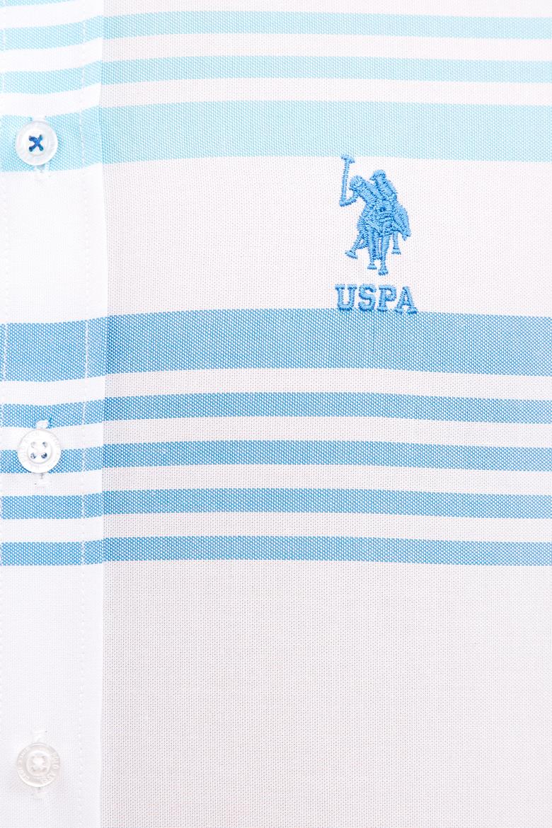 Erkek Turkuaz Mavi Yatay Çizgili Gömlek Uzunkol - 50219643022