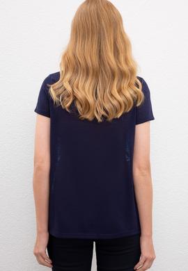 Kadın Lacivert Bisiklet Yaka Tişört - 50218063013