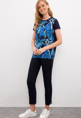 Kadın Lacivert Bisiklet Yaka Tişört - 50218063013