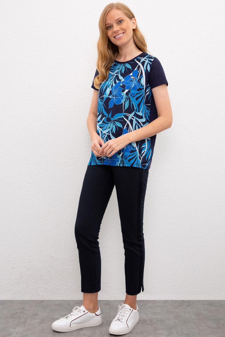 Kadın Lacivert Bisiklet Yaka Tişört - 50218063013