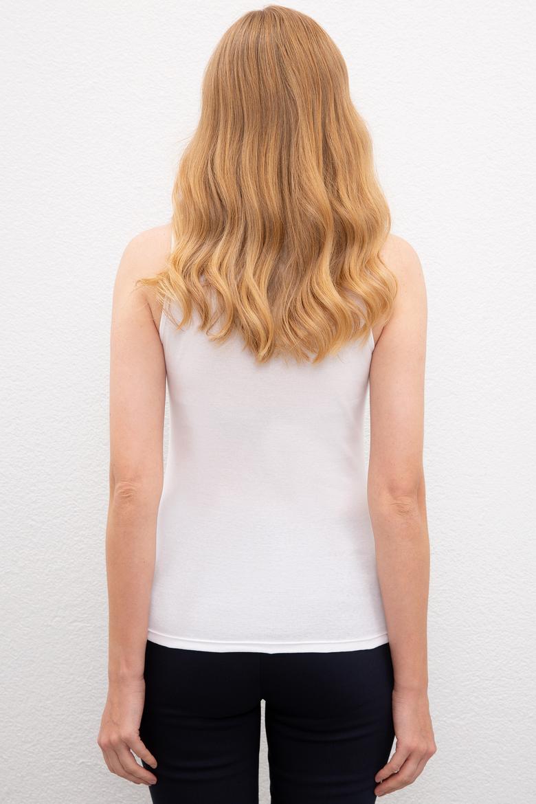 Kadın Beyaz Bisiklet Yaka T-Shirt Basic - 50219868016