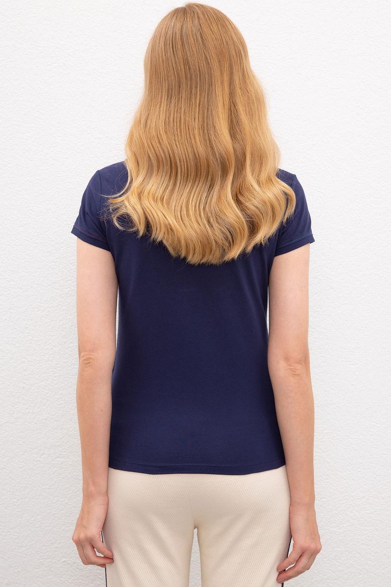 Kadın Lacivert Polo Yaka Tişört - 50220588016