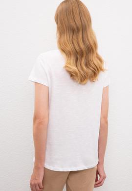 Kadın Beyaz Bisiklet Yaka T-Shirt - 50222315005