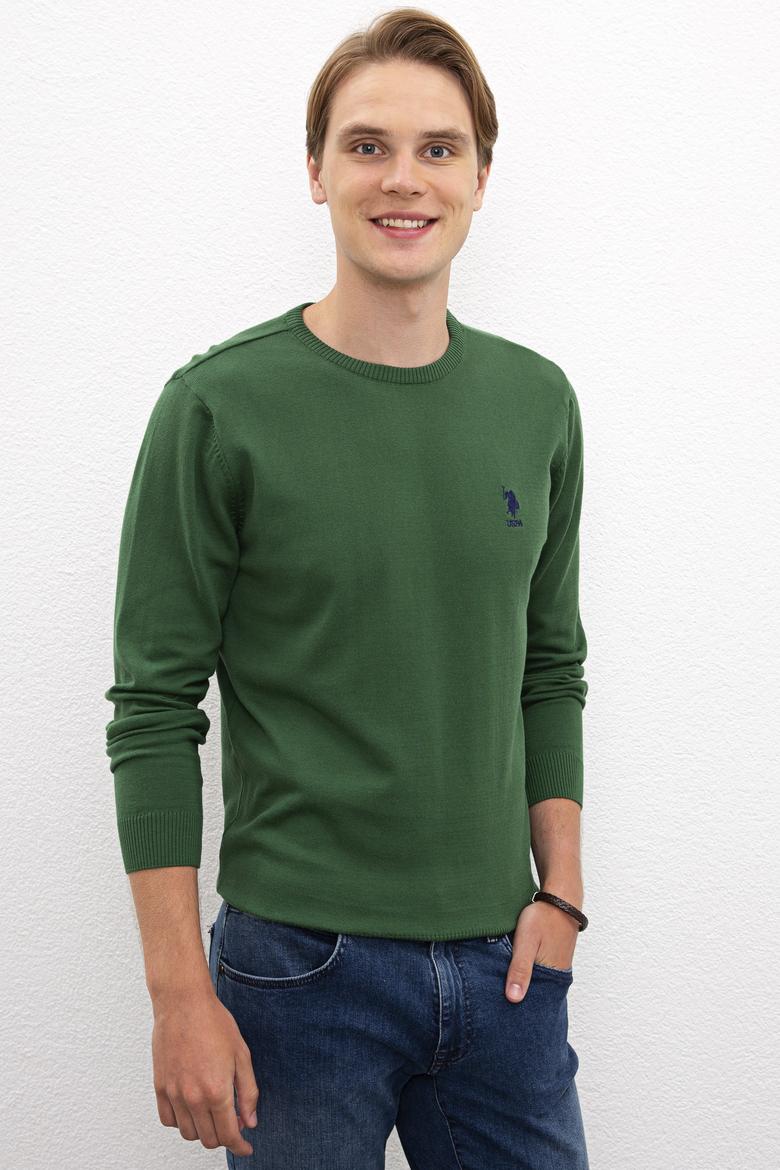 Erkek Yeşil Bisiklet Yaka Triko Kazak Basic