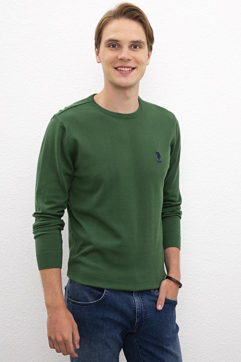 Erkek Yeşil Bisiklet Yaka Triko Kazak Basic