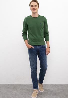 Erkek Yeşil Bisiklet Yaka Triko Kazak Basic - 50206745074