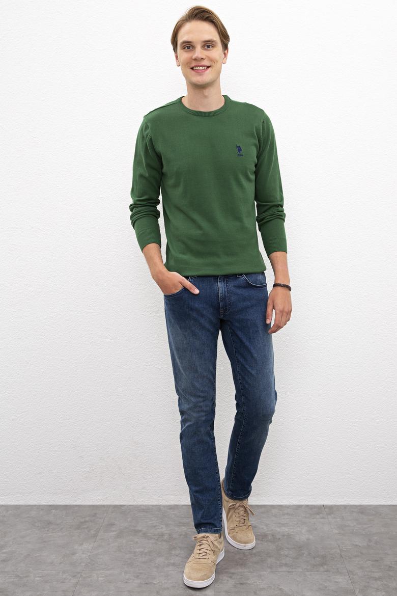 Erkek Yeşil Bisiklet Yaka Triko Kazak Basic - 50206745074