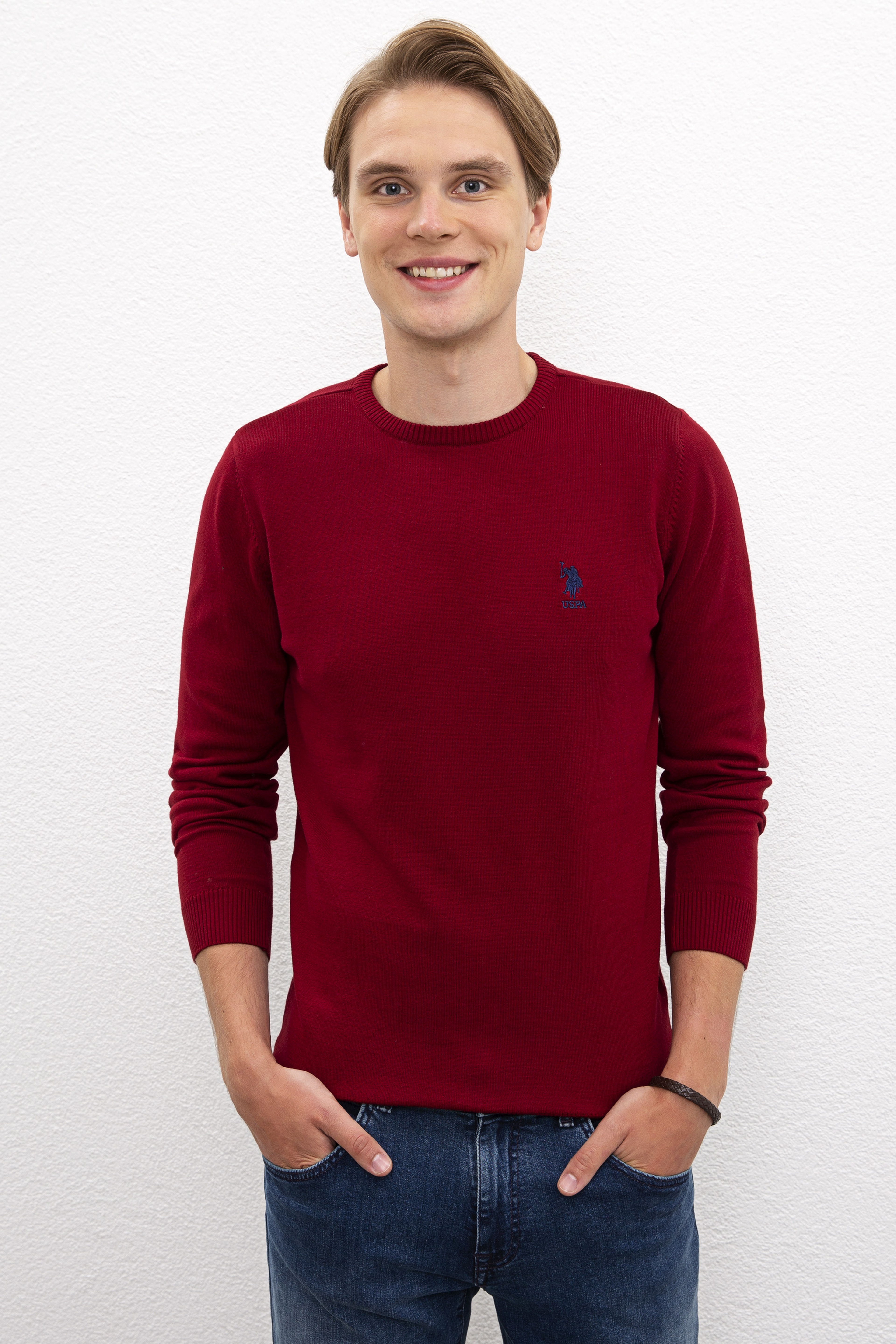 Erkek Bordo Bisiklet Yaka Triko Kazak Basic - Image 1