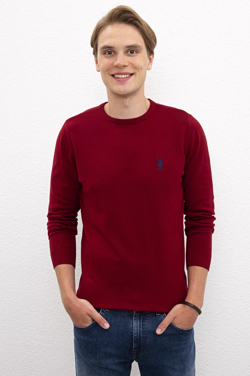 Erkek Bordo Bisiklet Yaka Triko Kazak Basic