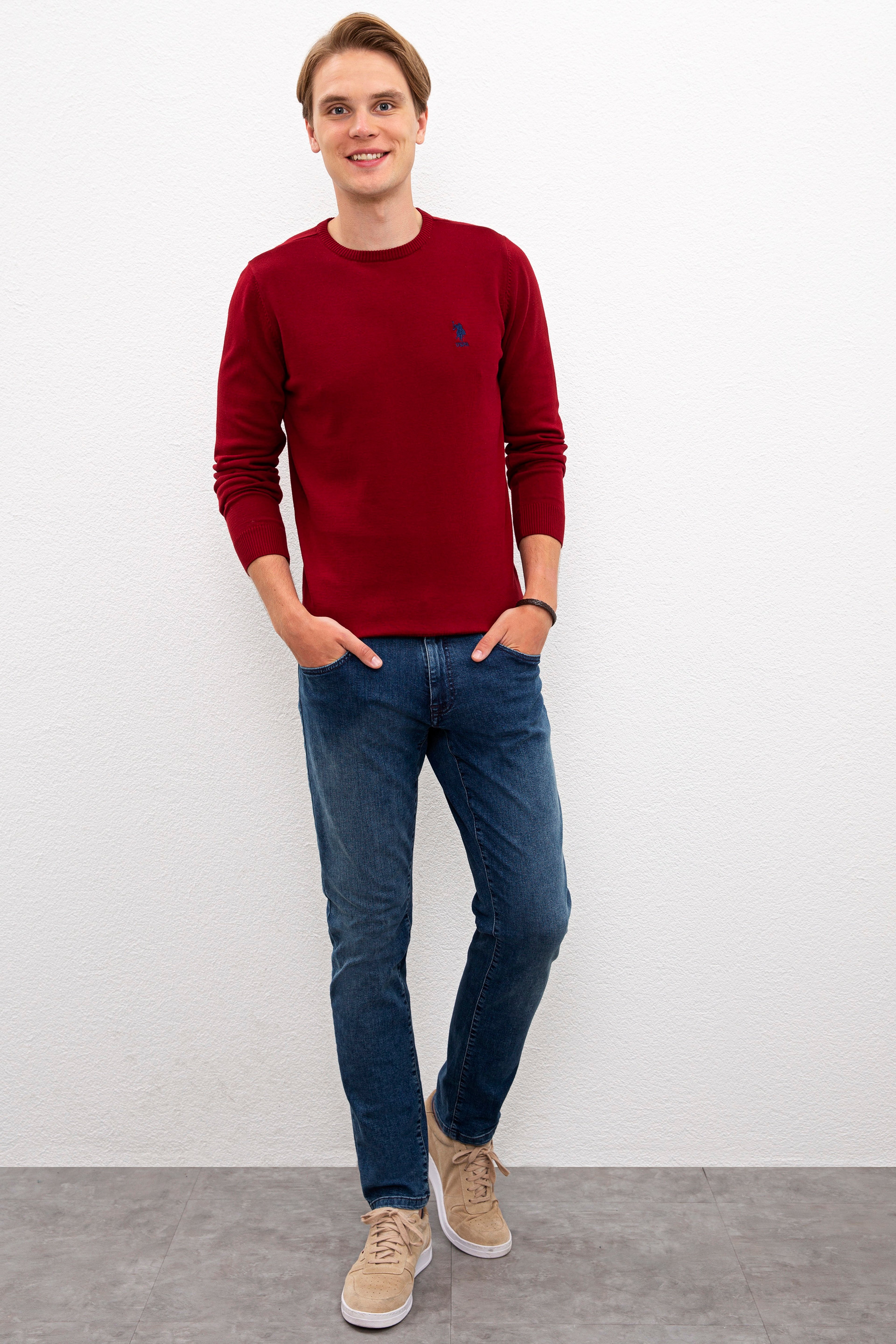Erkek Bordo Bisiklet Yaka Triko Kazak Basic - Image 4