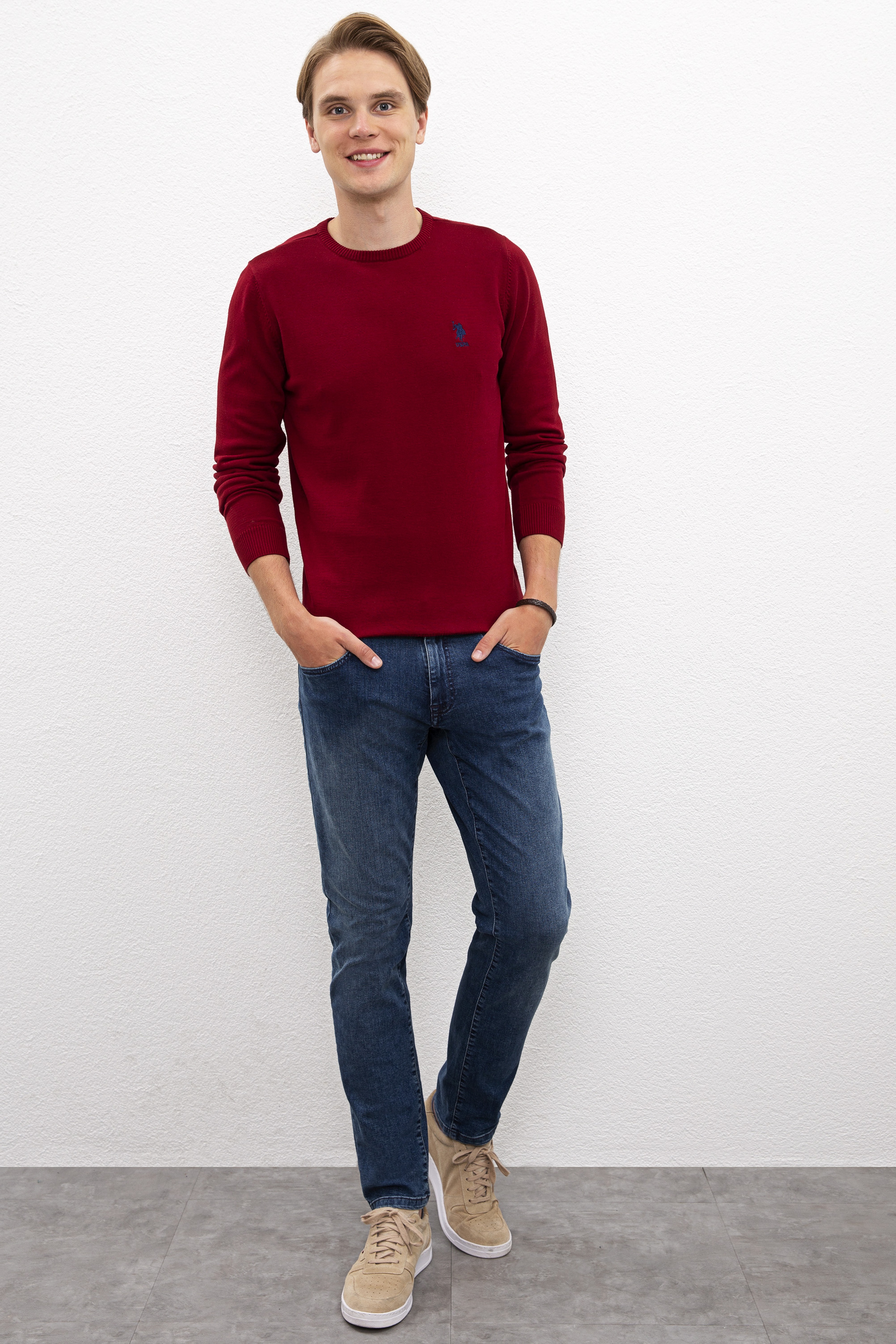 Erkek Bordo Bisiklet Yaka Triko Kazak Basic