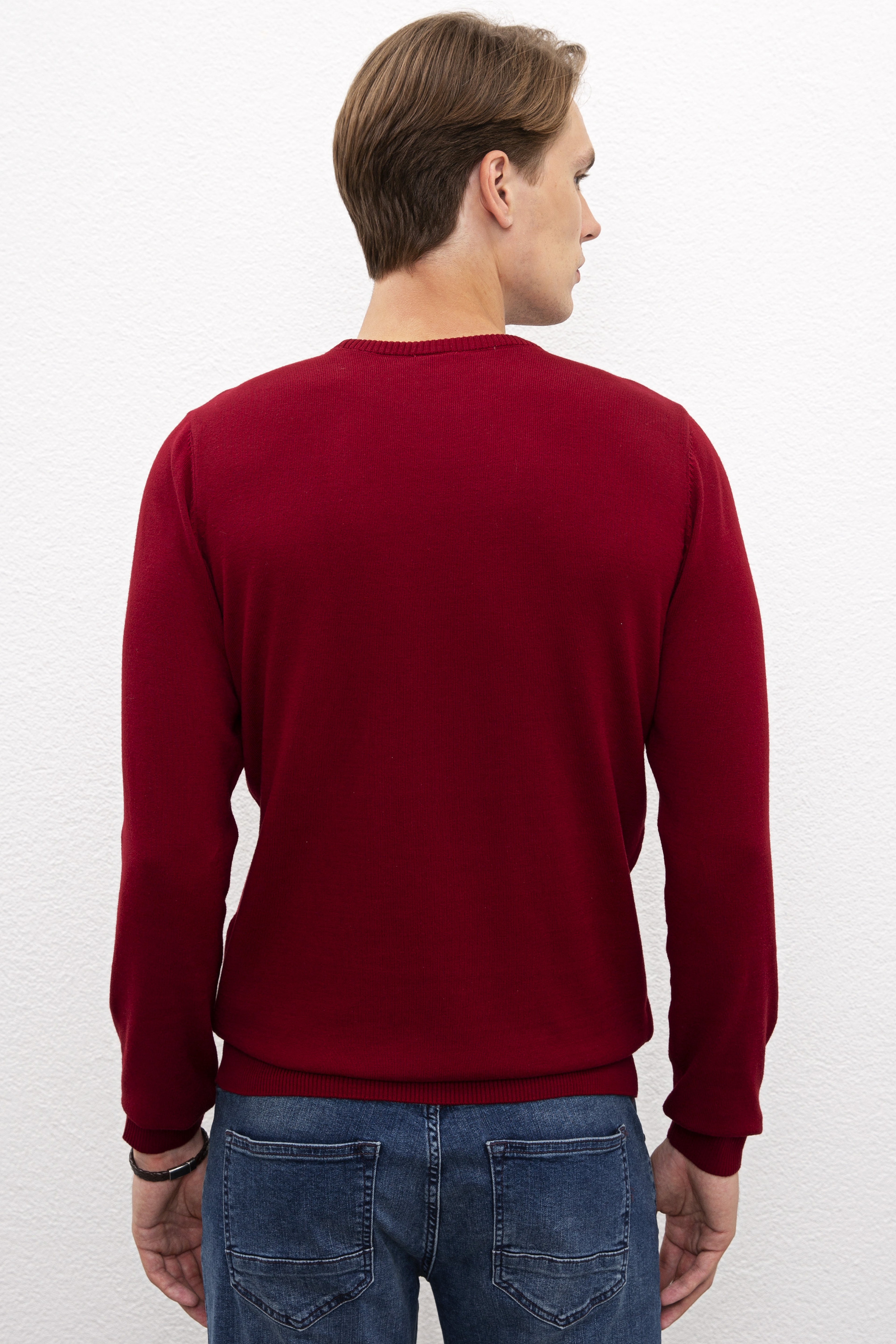 Erkek Bordo Bisiklet Yaka Triko Kazak Basic - Image 3