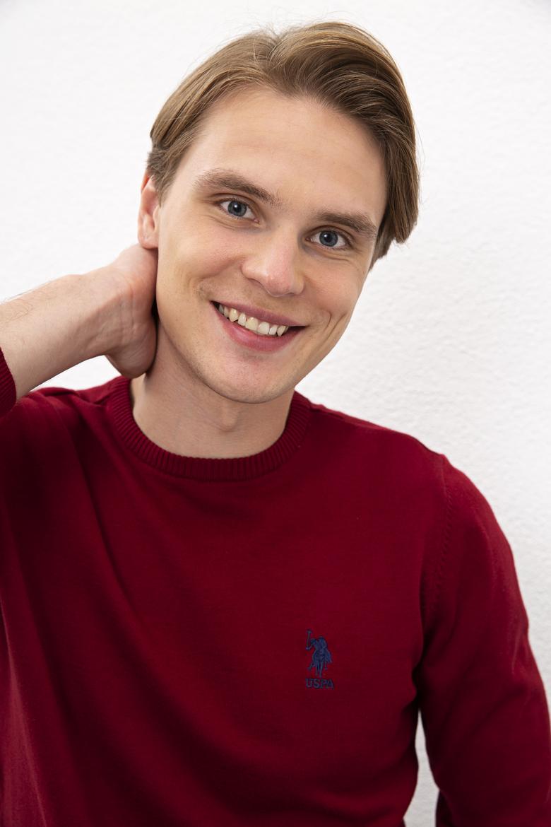 Erkek Bordo Bisiklet Yaka Triko Kazak Basic - 50206745103