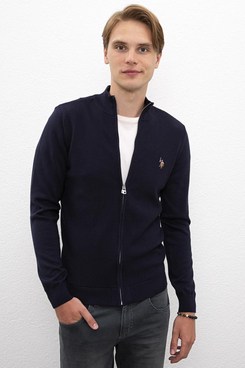 Erkek Lacivert  Triko Hırka Basic