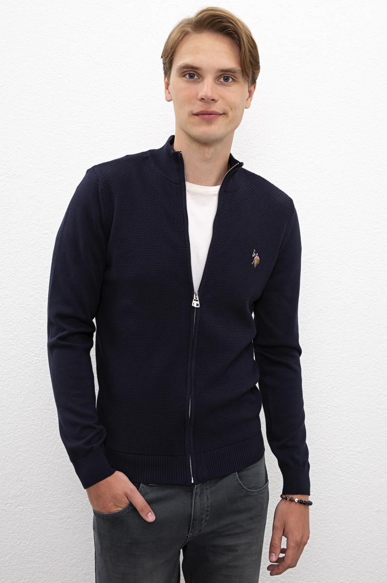 Erkek Lacivert  Triko Hırka Basic