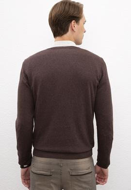 Erkek Kahverengi V-Yaka Triko Kazak Basic - 50206747038