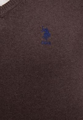 Erkek Kahverengi V-Yaka Triko Kazak Basic - 50206747038