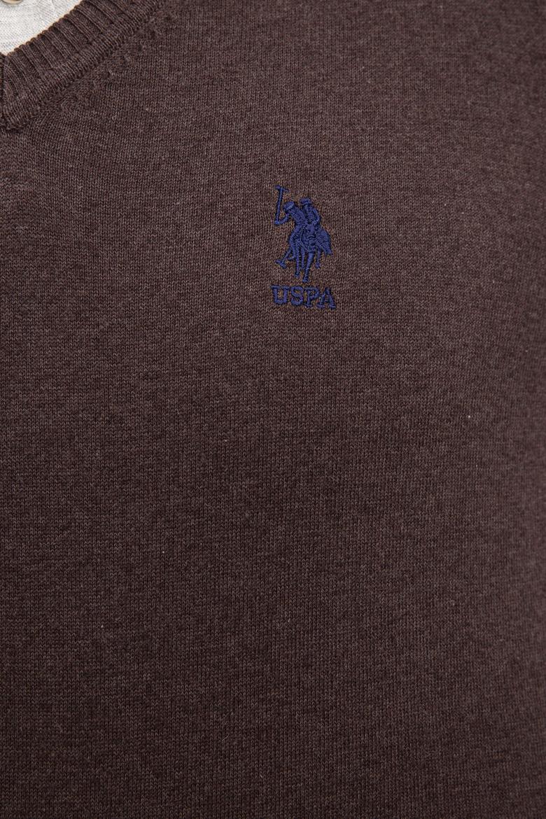 Erkek Kahverengi V-Yaka Triko Kazak Basic - 50206747038