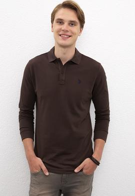 Erkek Koyu Kahverengi Polo Yaka Sweatshirt Basic - 50209199076