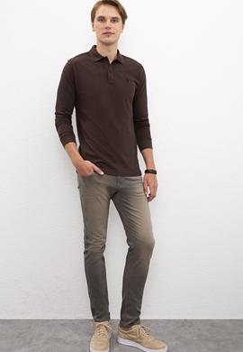 Erkek Koyu Kahverengi Polo Yaka Sweatshirt Basic - 50209199076