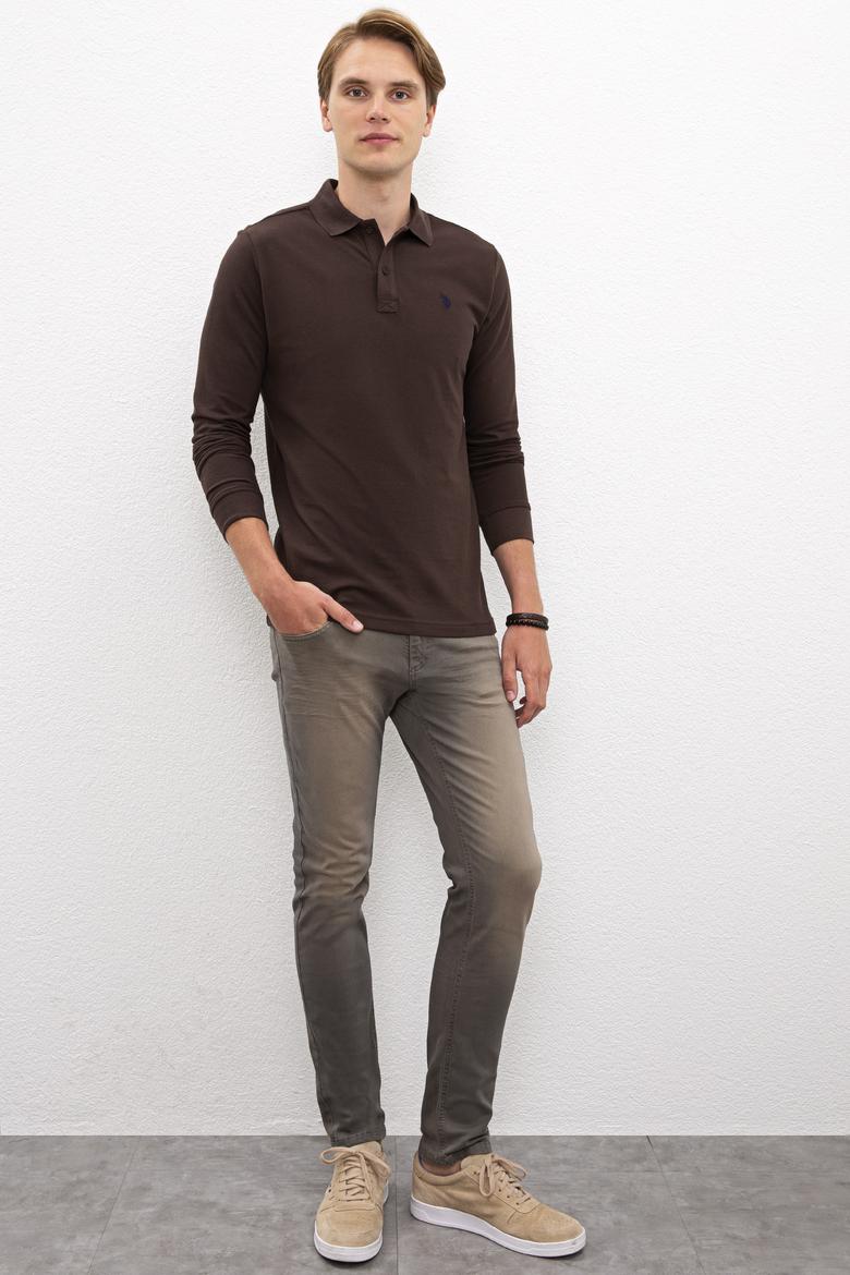 Erkek Koyu Kahverengi Polo Yaka Sweatshirt Basic - 50209199076