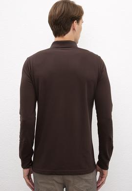 Erkek Koyu Kahverengi Polo Yaka Sweatshirt Basic - 50209199076