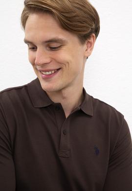 Erkek Koyu Kahverengi Polo Yaka Sweatshirt Basic - 50209199076