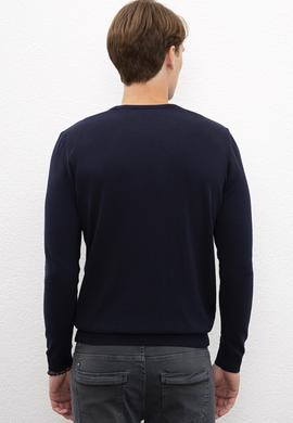 Erkek Lacivert Bisiklet Yaka Triko Kazak Basic - 50224730053