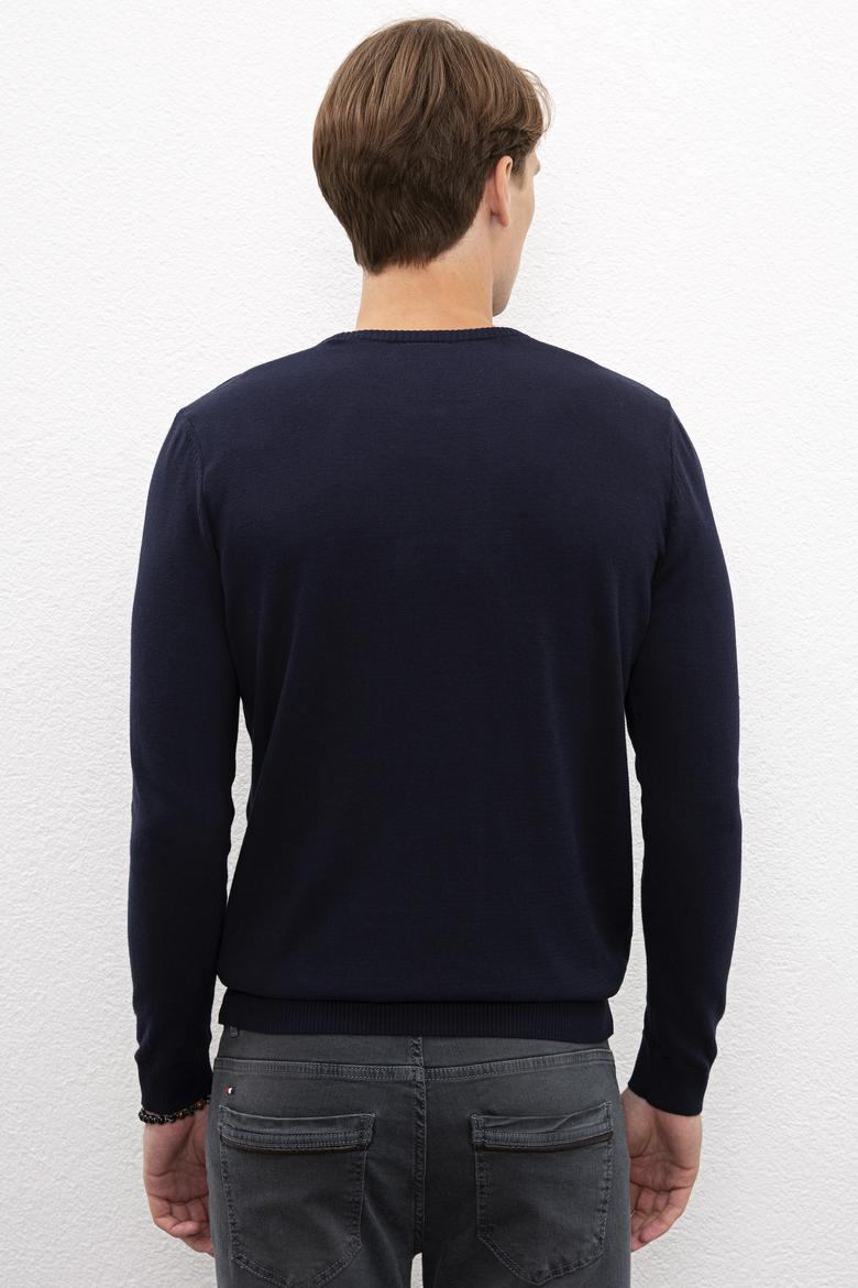 Erkek Lacivert Bisiklet Yaka Triko Kazak Basic - 50224730053