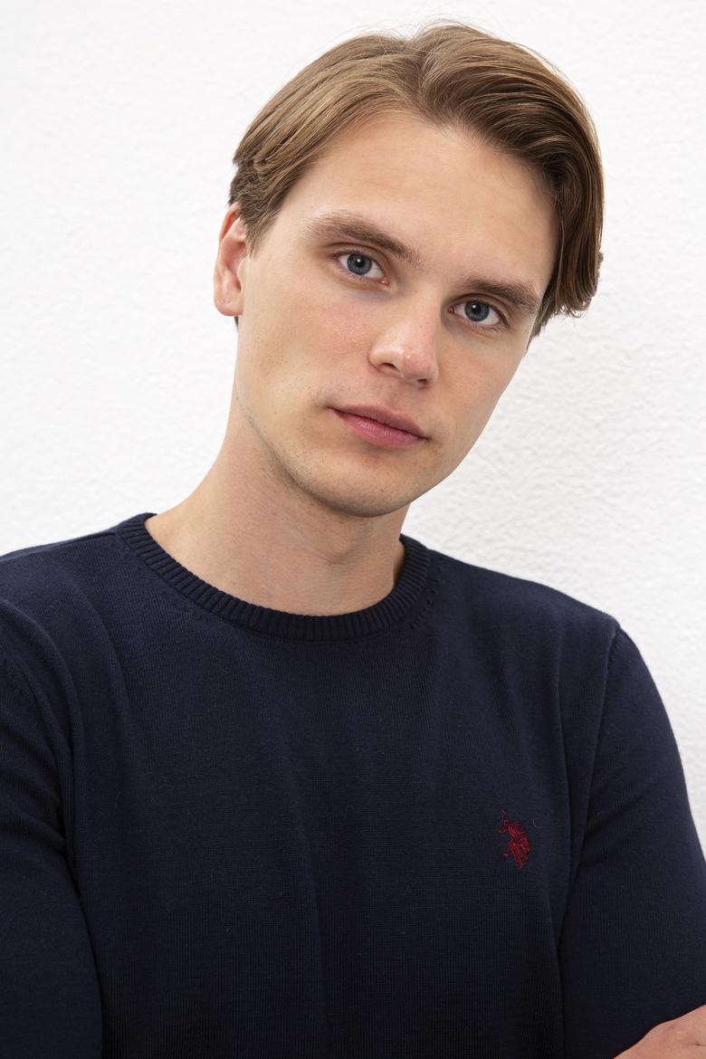 Erkek Lacivert Bisiklet Yaka Triko Kazak Basic - 50224730053