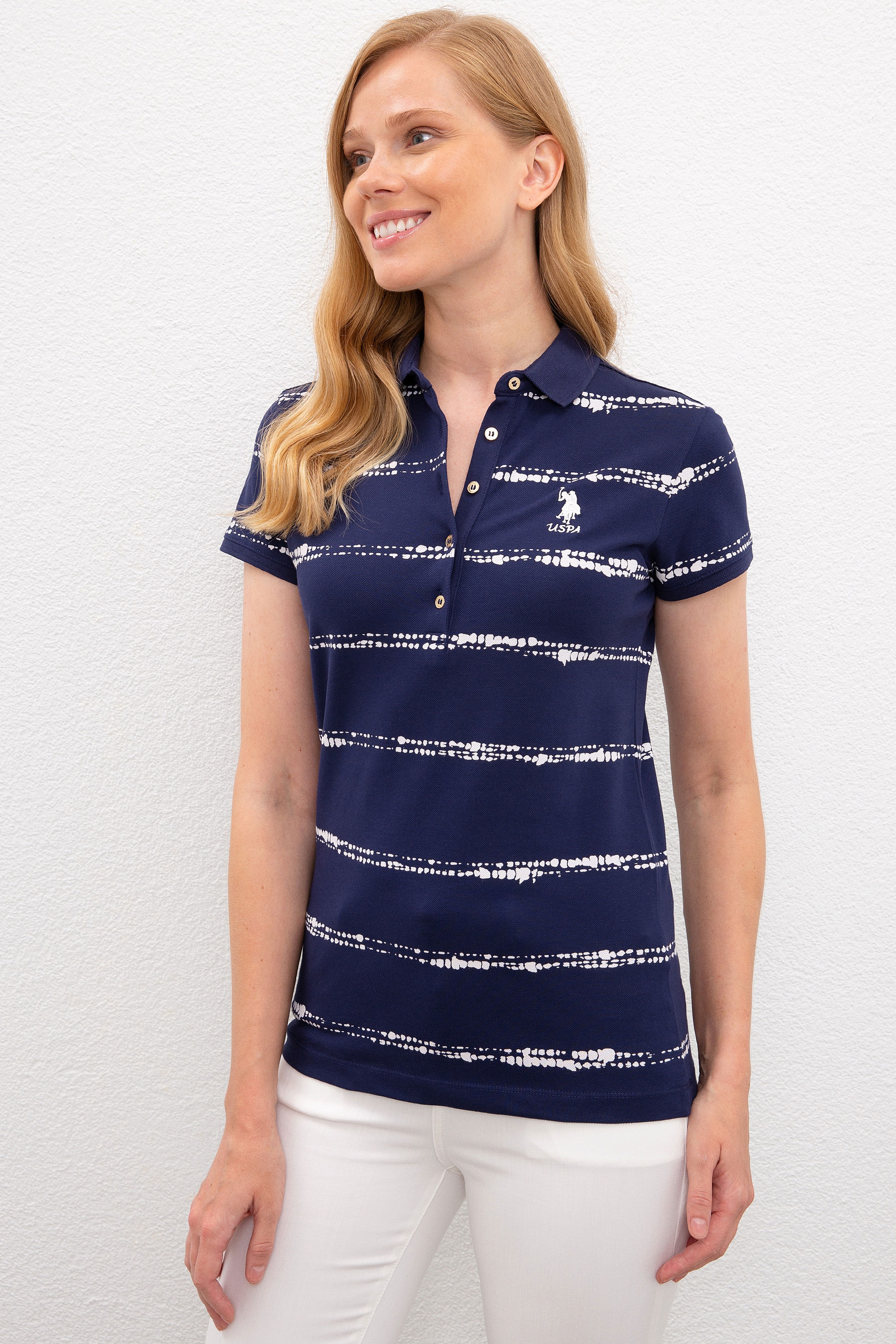Kadın Lacivert Polo Yaka T-Shirt - Image 1